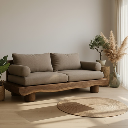 Handcrafted Solid Wood Sofa – Rustic Live Edge Wooden Couch with Modern Minimal Design Kitchnce