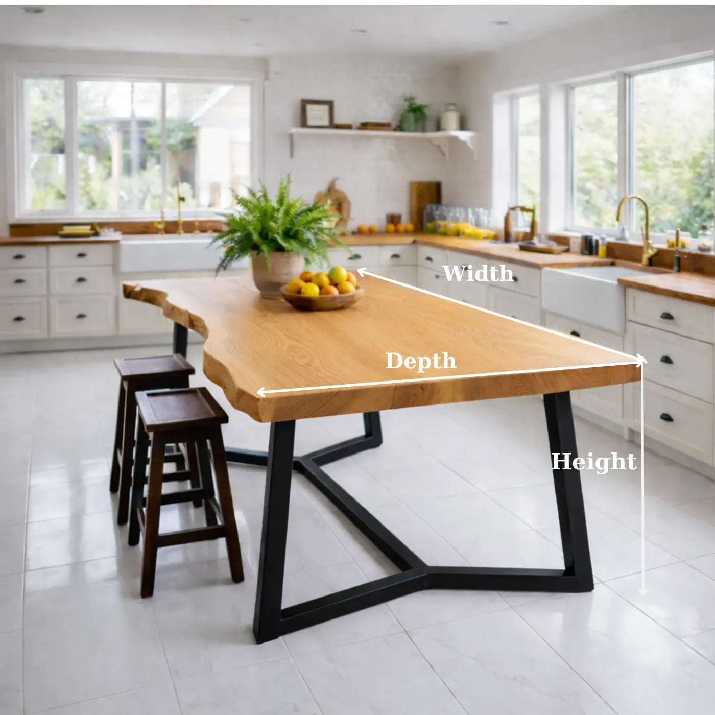 Live Edge Solid Wood Dining Table with Modern Black Metal Legs Rustic Kitchen Table Kitchnce