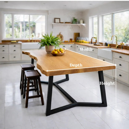 Live Edge Solid Wood Dining Table with Modern Black Metal Legs Rustic Kitchen Table Kitchnce