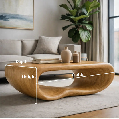 Modern Solid Wood Coffee Table with Sculptural Curved Design Minimalist Living Room Table Kitchnce