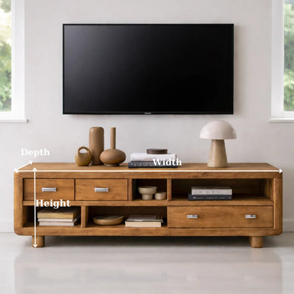 Solid Wood TV Stand with Drawers and Open Shelves Rustic Oak Media Console for Living Room Kitchnce