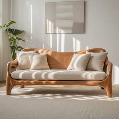 Handcrafted Solid Wood Sofa – Rustic Live Edge Wooden Couch with Modern Minimal Design Kitchnce