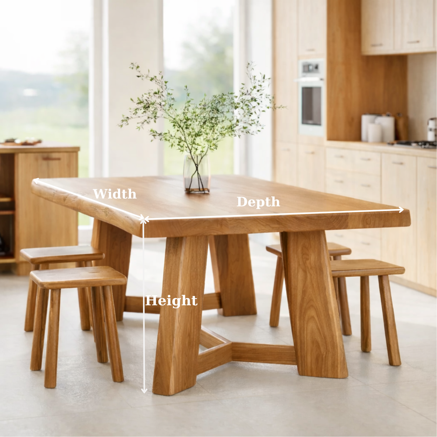 Organic Solid Wood Dining Table with Sculptural Base Modern Kitchen Table