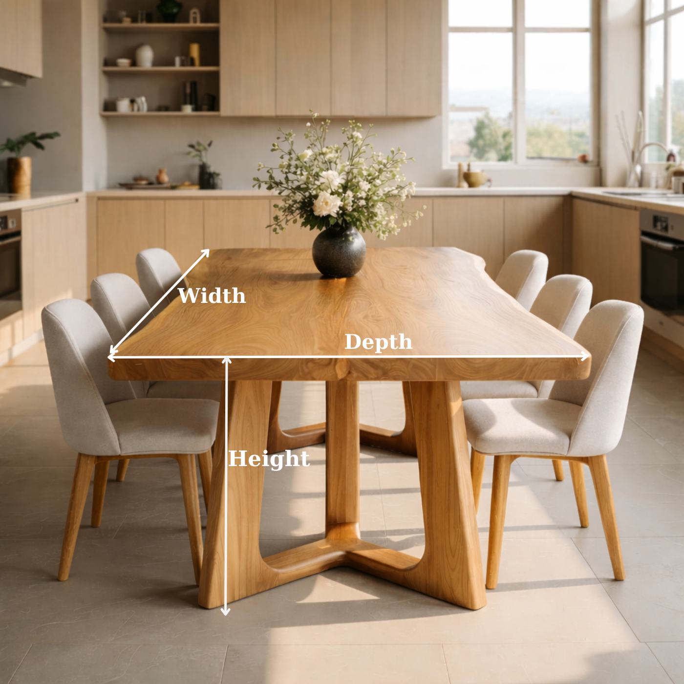 Organic Solid Wood Dining Table with Sculptural Pedestal Base