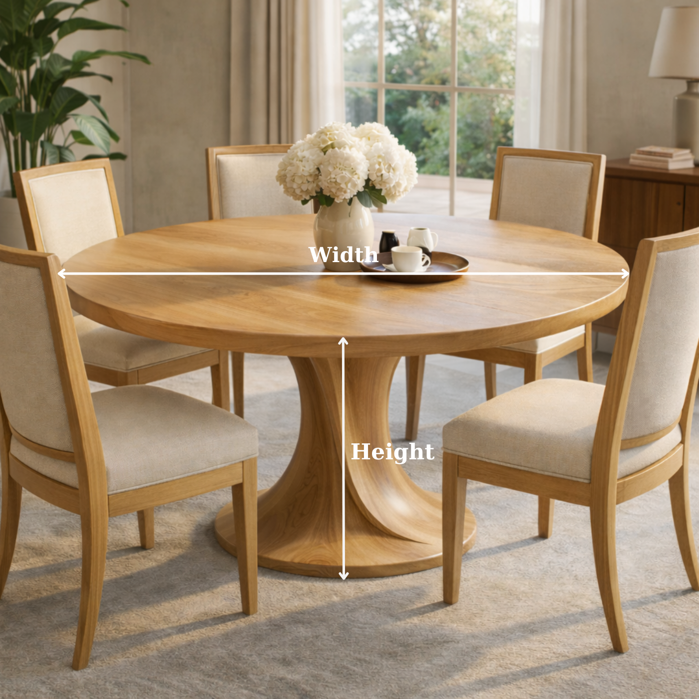 Round Solid Wood Dining Table for Modern Home with Pedestal Base