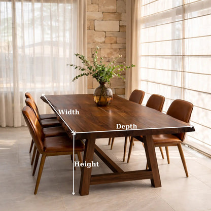 Live Edge Solid Wood Dining Table for Dining Room with Wooden Base Kitchnce