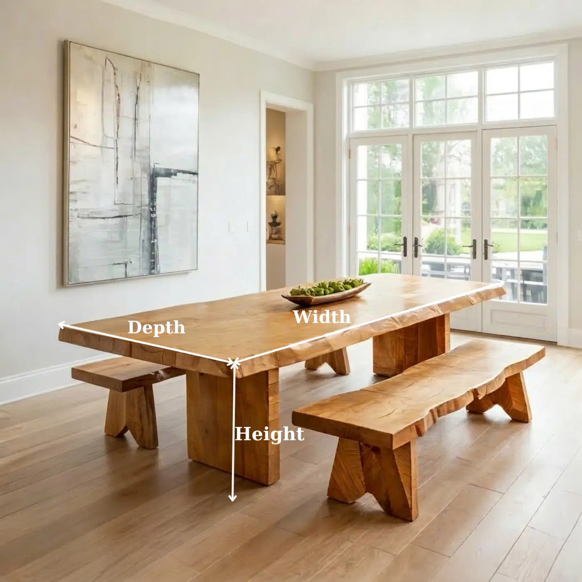 Live Edge Solid Wood Dining Table for Dining Room with Block Base Kitchnce