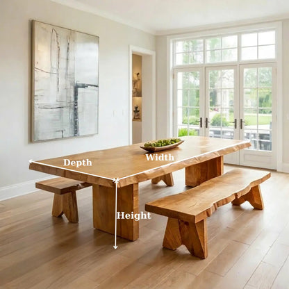 Live Edge Solid Wood Dining Table for Dining Room with Block Base Kitchnce