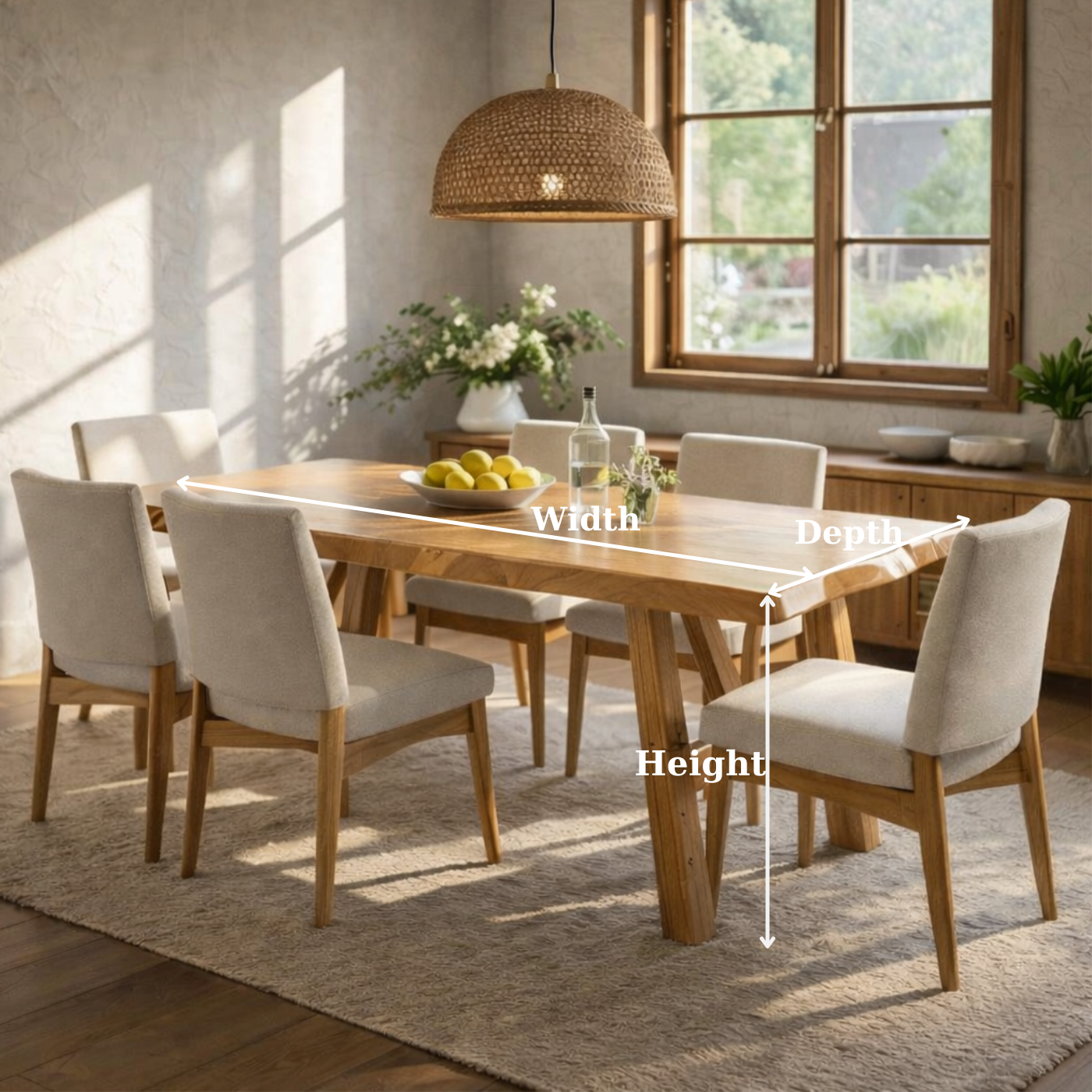 Solid Wood Dining Table for Dining Room with Wooden Legs