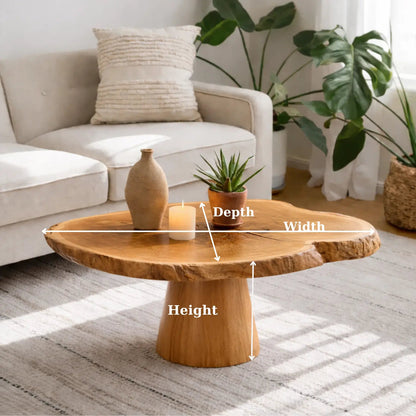 Live Edge Solid Wood Coffee Table for Living Room with Pedestal Base Kitchnce