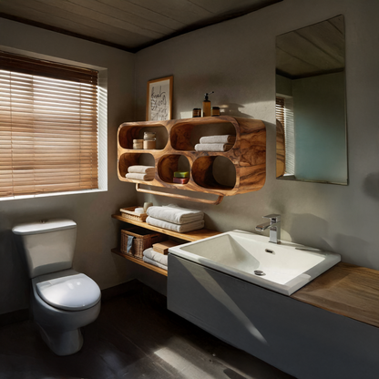 Sculptural Bathroom Wall Shelf with Rounded Open Compartments
