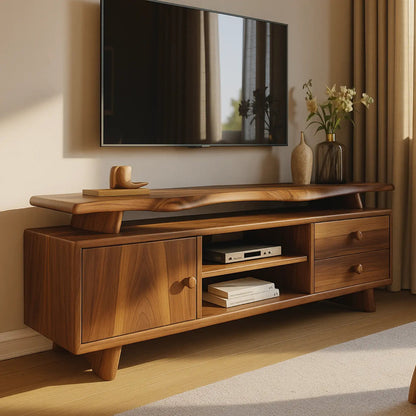 Handcrafted Solid Wood TV Stand - Sculptural Mid-Century Console with Curved Top Kitchnce