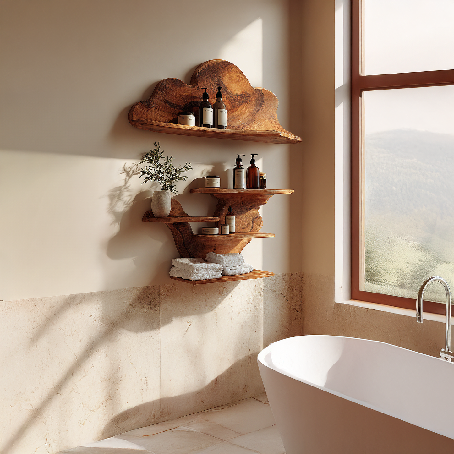 Compact Floating Shelf with Minimal Organic Edge Design