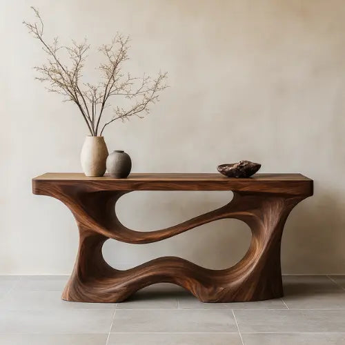 Handcrafted Solid Wood Cascade Console Table – Modern Organic Form Kitchnce