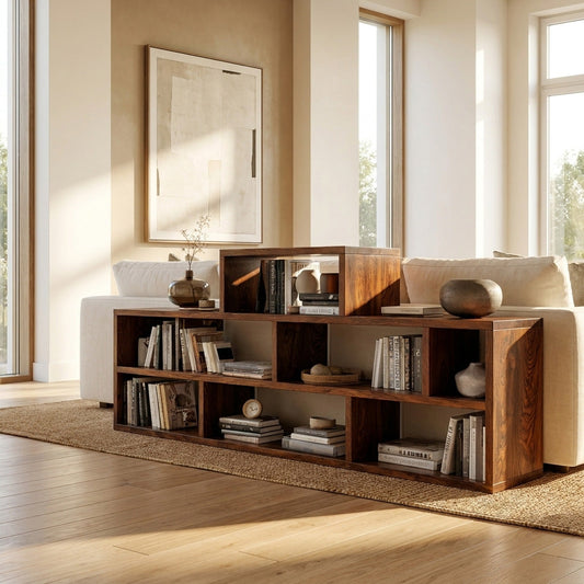 Handcrafted Wooden Bookshelf With Multi Storage For Living Space Kitchnce