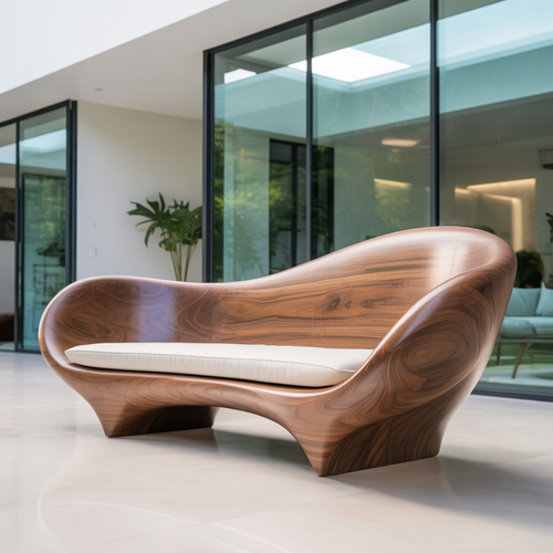 Handcrafted Solid Walnut Sofa – Modern Sculptural Wood Couch with Smooth Organic Curves Kitchnce