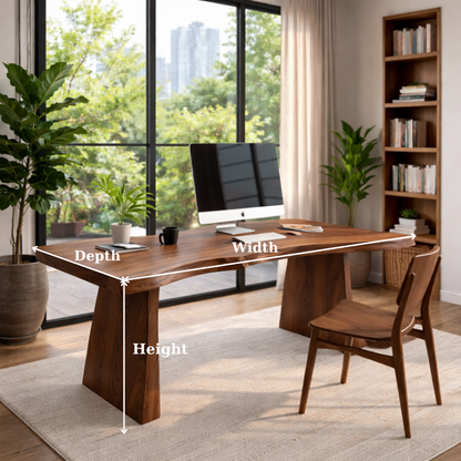 Solid Wood Live Edge Executive Desk for Modern Office with Natural Wood Slab