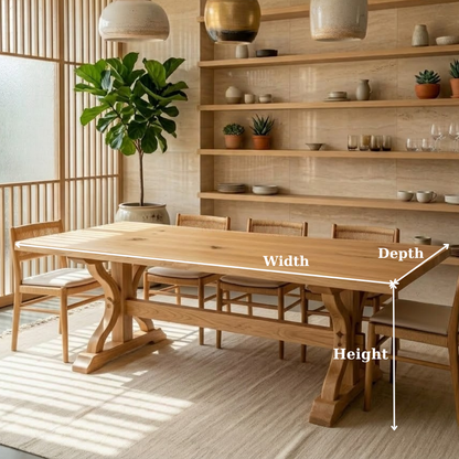 Solid Wood Dining Table for Dining Room with Sculpted Trestle Base