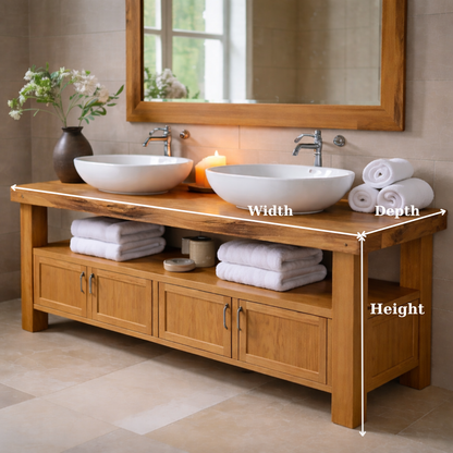 Solid Wood Bathroom Vanity with Storage Cabinet and Open Shelf