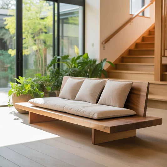 Low Profile Solid Wood Sofa Japandi Style Wooden Couch Minimalist Living Room Sofa Kitchnce
