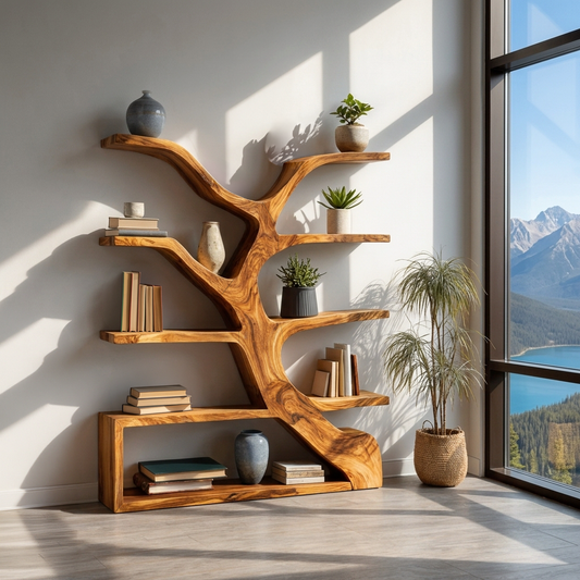 Organic Wooden Bookshelf Branch Form For Home Interior Kitchnce