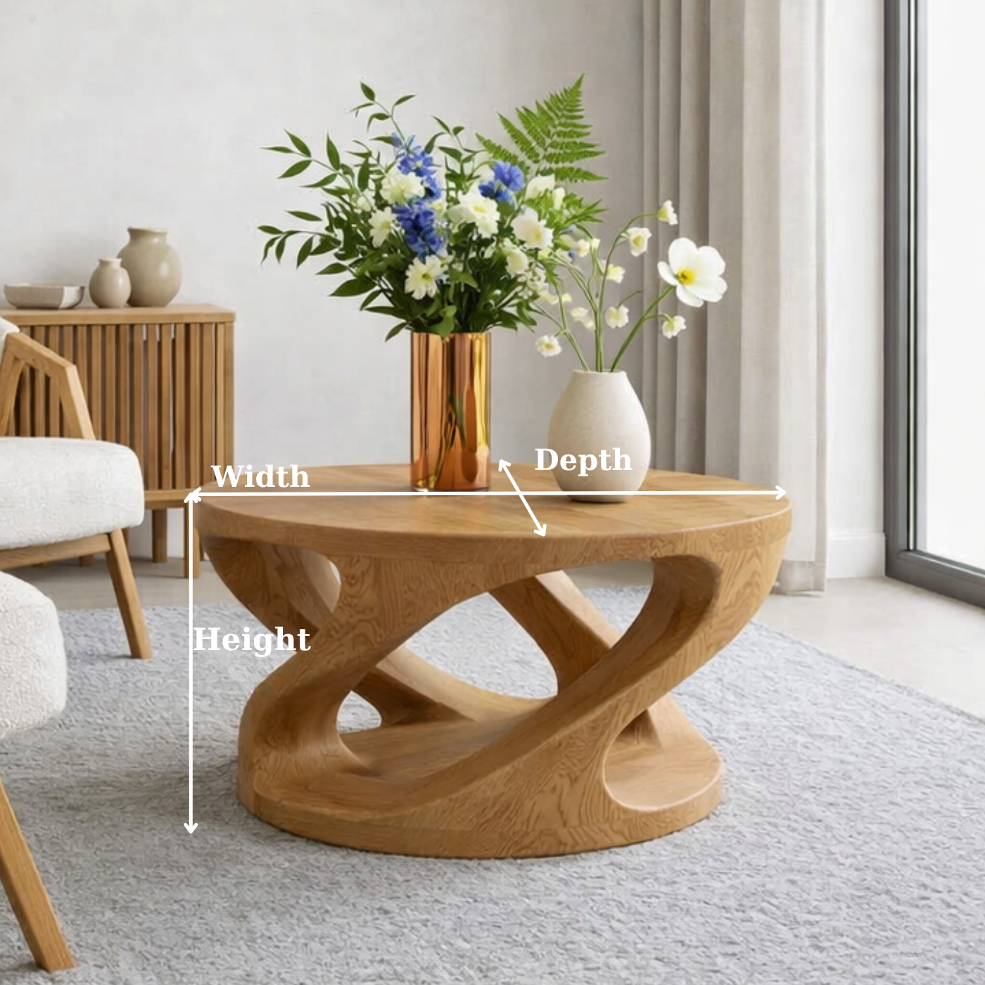 Solid Wood Coffee Table with Sculptural Curved Base