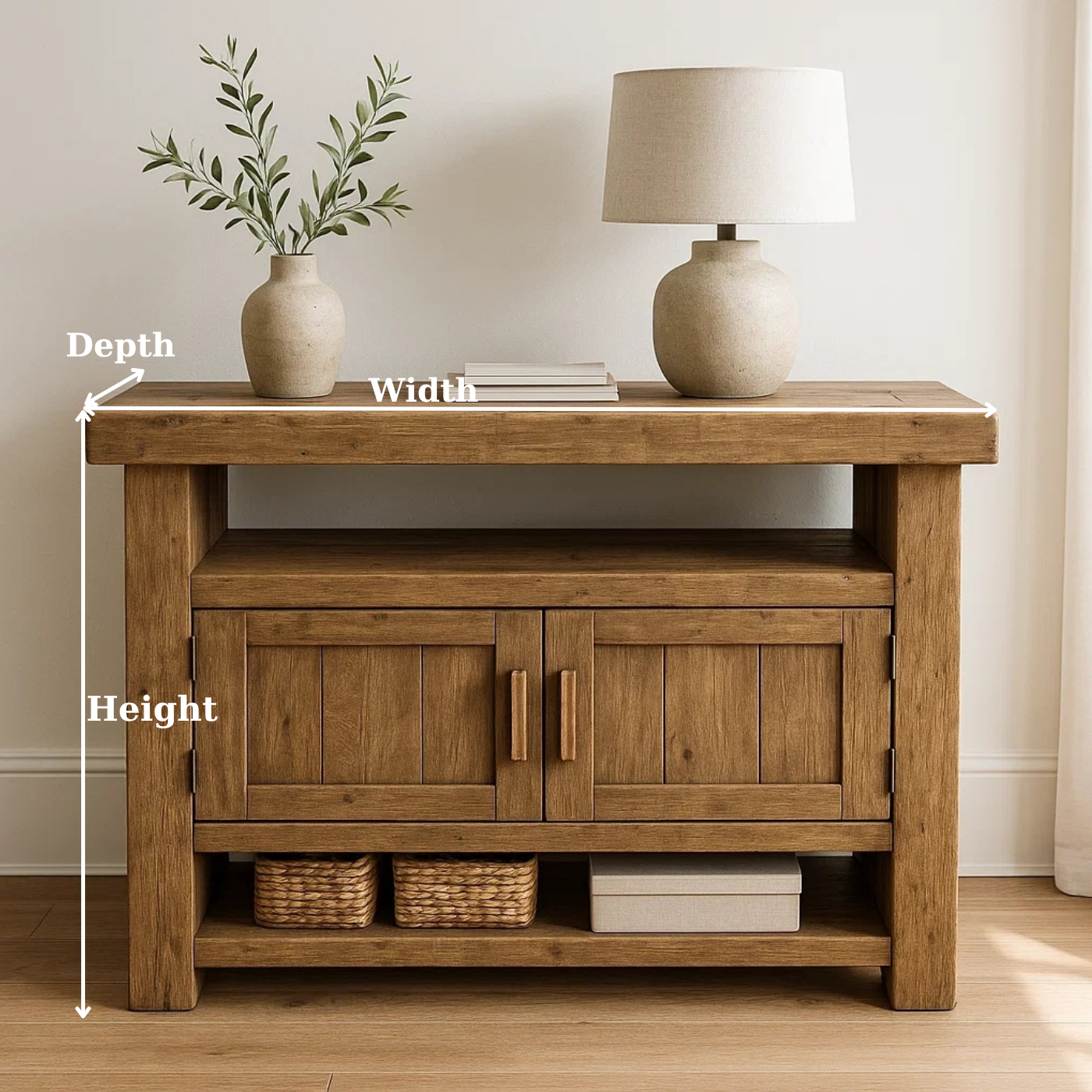 Solid Wood Console Table with Storage and Open Shelf