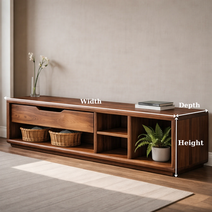 Solid Wood Entryway Storage Bench with Drawer & Open Shelves – Modern Shoe Storage Bench