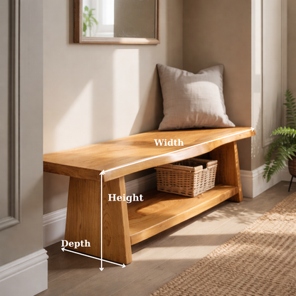 Solid Wood Live Edge Entryway Bench with Lower Shelf – Natural Wood Storage Bench