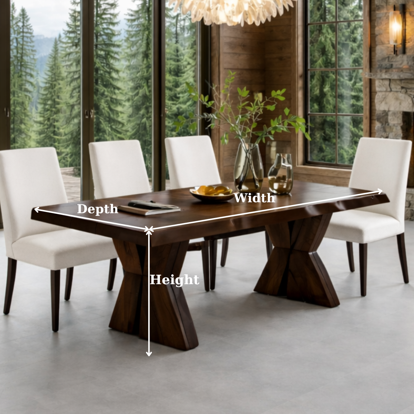 Solid Wood Dining Table with Sculptural Pedestal Base – Rustic Modern Dining Table
