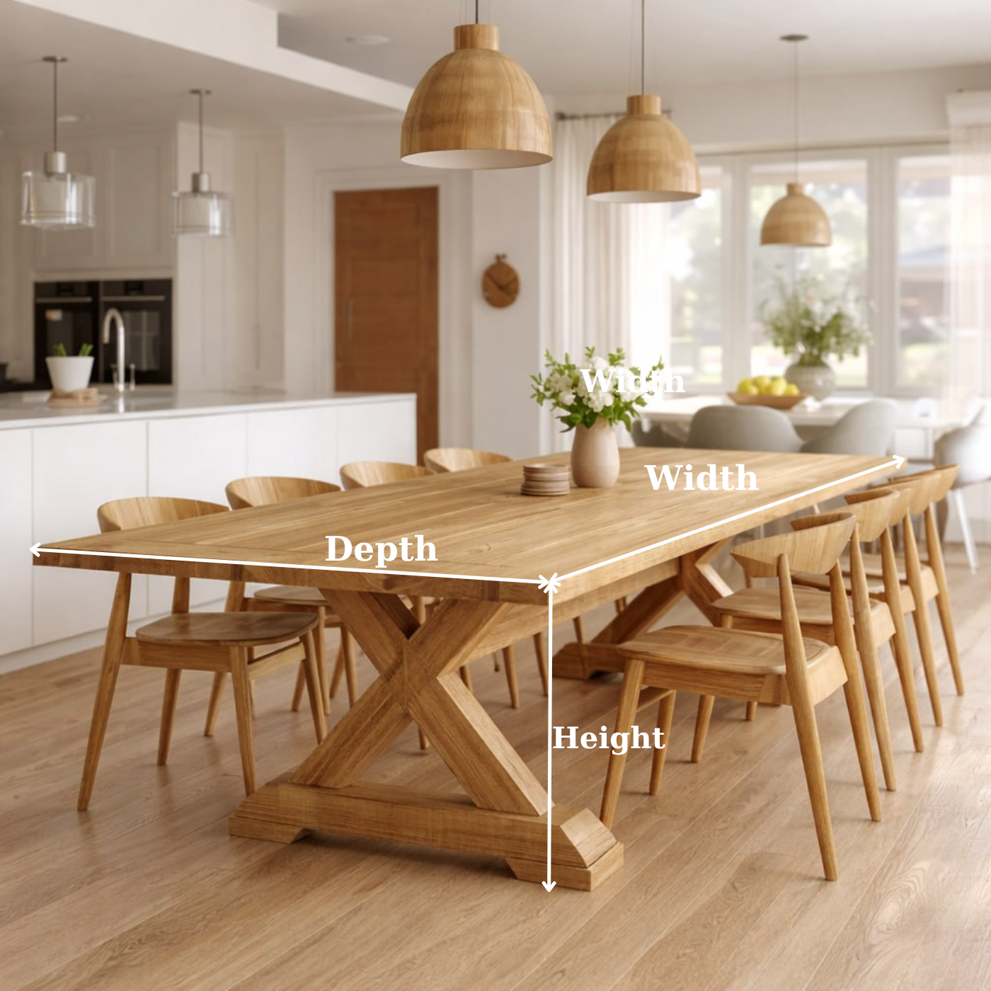 Handcrafted Solid Oak X Leg Dining Table Scandinavian Farmhouse Kitchen Table