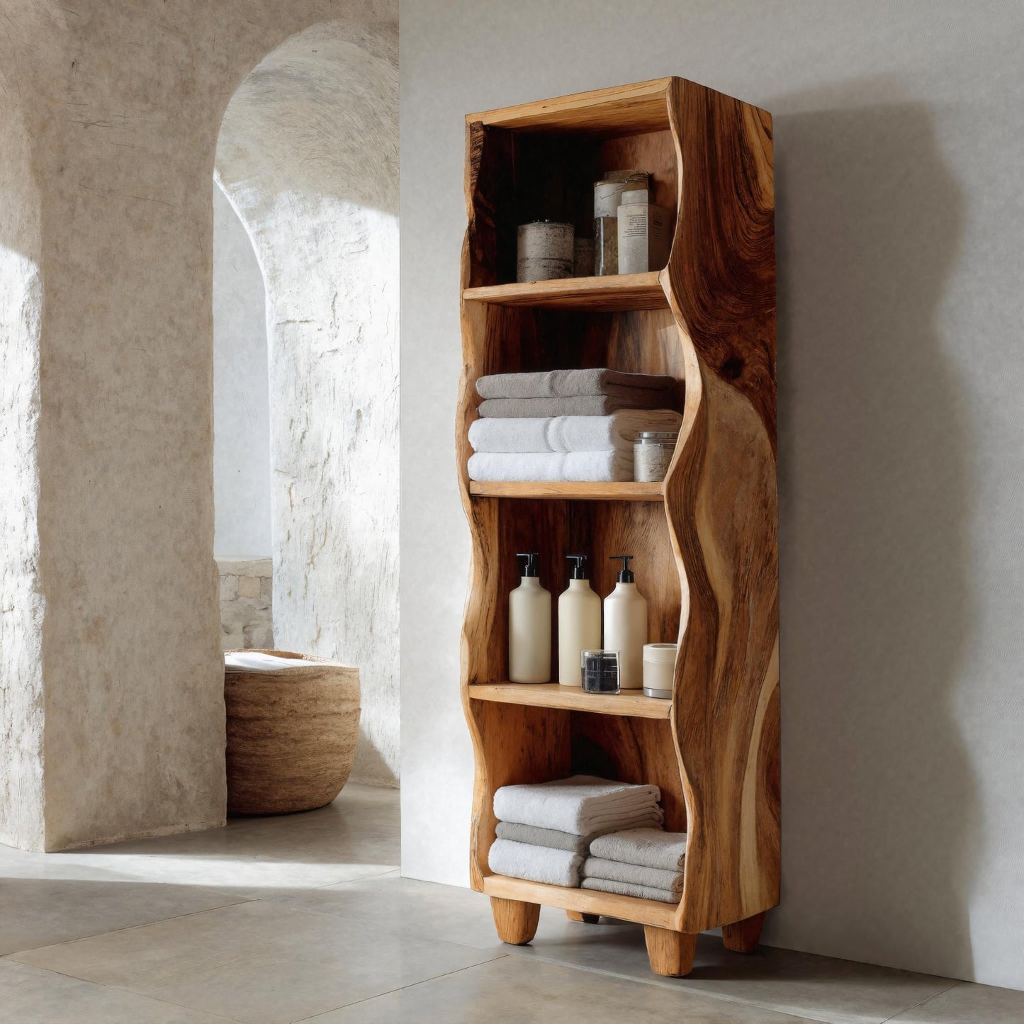 Modern Wooden Bathroom Cabinet With Flowing Edges