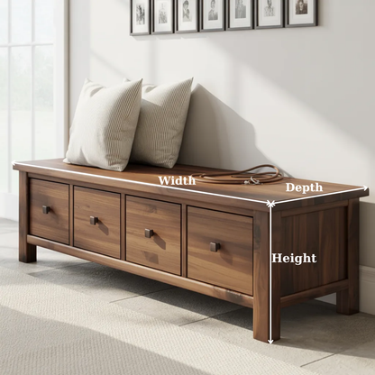 Solid Wood Storage Bench with Drawers – Rustic Entryway Shoe Storage Bench