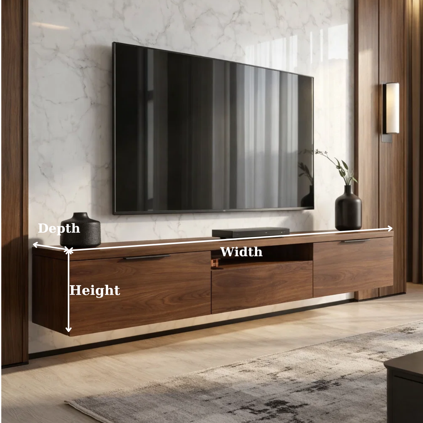 Floating Solid Wood TV Stand with Drawers – Modern Wall Mounted Media Console