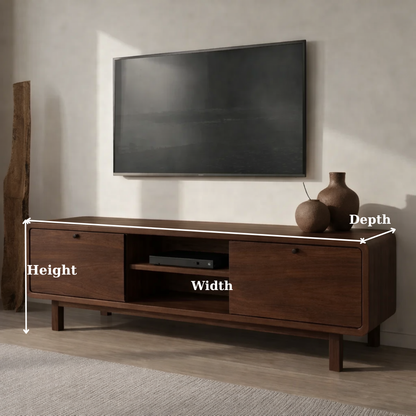 Minimalist Solid Wood TV Stand with Sliding Doors – Modern Rustic Media Console