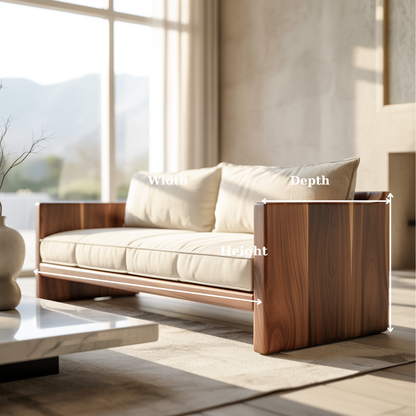 Modern Solid Wood Sofa with Minimalist Block Arms