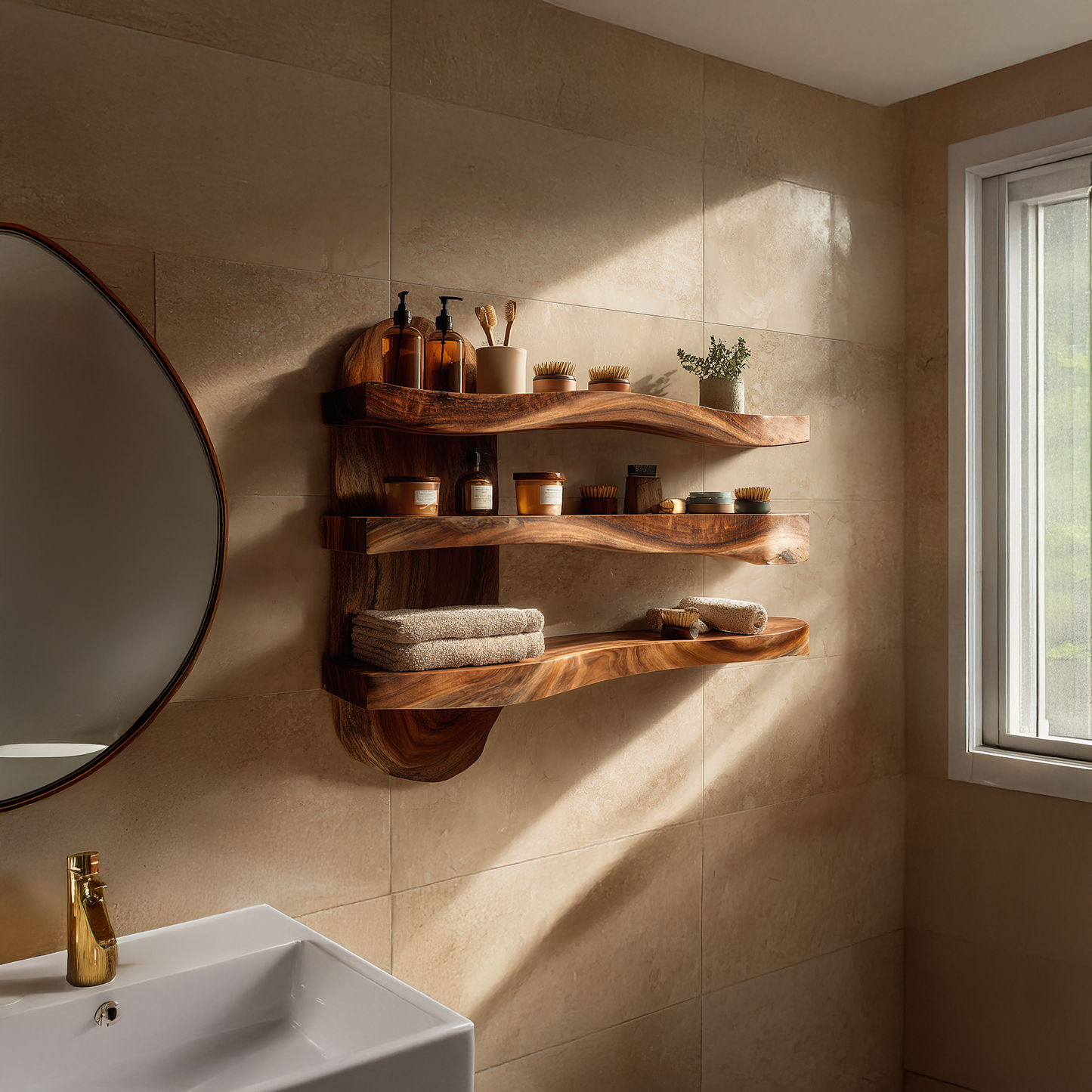 Wavy Floating Shelf with Soft Contour Wood Design