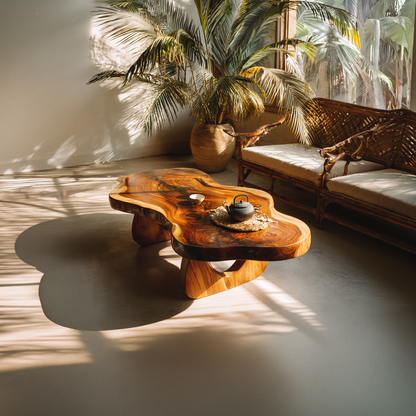 Organic Live Edge Coffee Table with Sculptural Loop Base