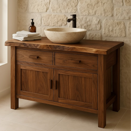 Handcrafted Solid Wood Bathroom Vanity - Live Edge Top Cabinet with Drawers & Doors Kitchnce