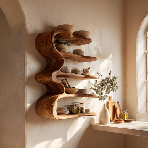 Vertical Wood Kitchen Wall Shelf With Open Display