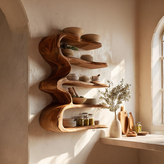 Vertical Wood Kitchen Wall Shelf With Open Display