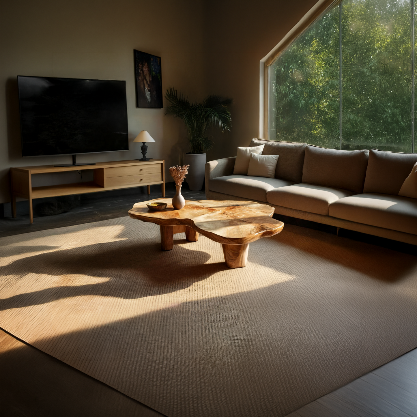 Freeform Live Edge Coffee Table with Sculptural Block Legs