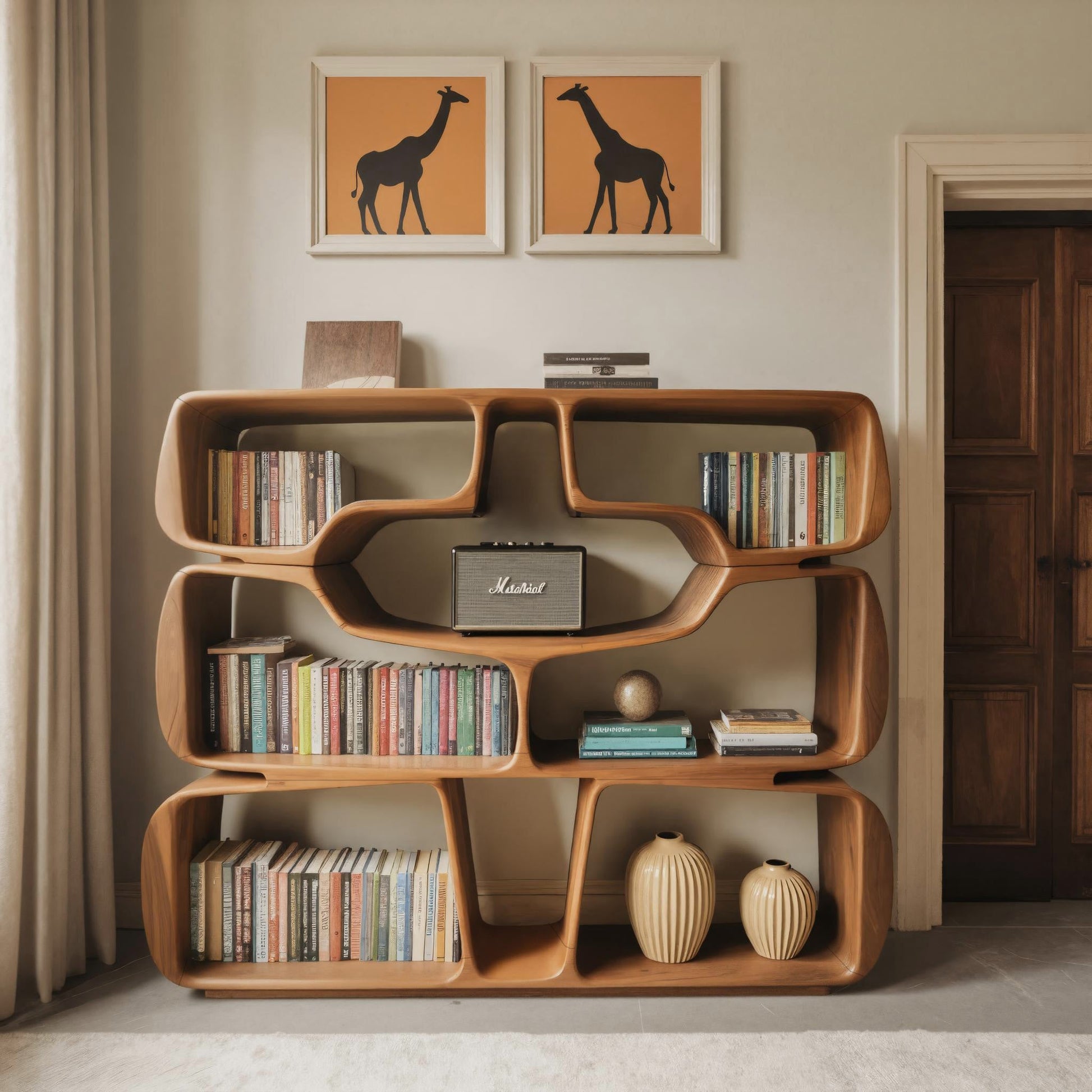 Modern Sculptural Bookshelf With Organic Curves For Living Room Kitchnce