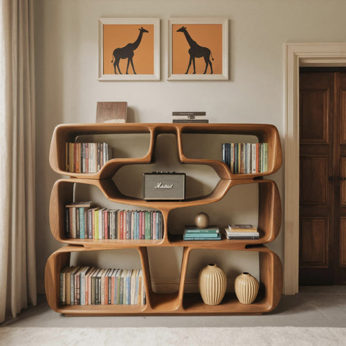 Modern Sculptural Bookshelf With Organic Curves For Living Room Kitchnce
