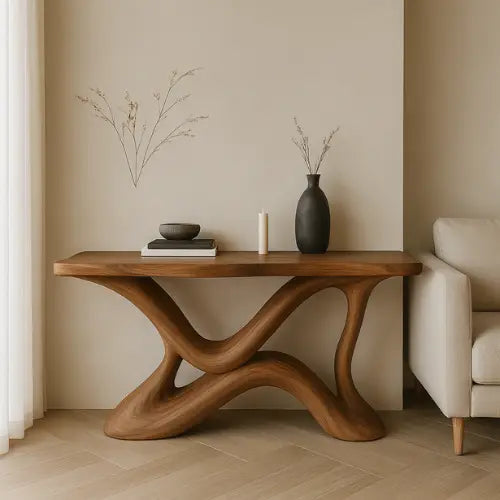 Handcrafted Solid Wood Rhythm Console Table – Contemporary Organic Design Kitchnce