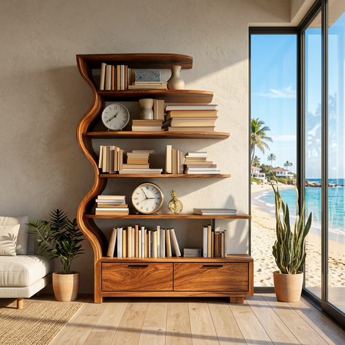 Contemporary Natural Wood Bookshelf For Interior Space Kitchnce