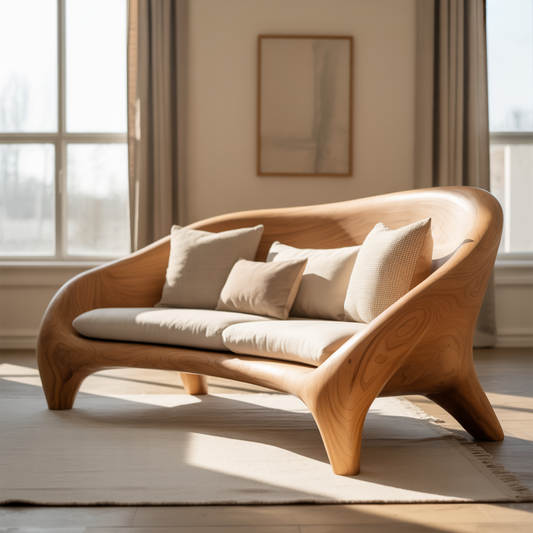 Artistic Solid Wood Sofa with Curved Frame Design