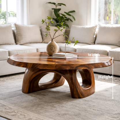 Solid Wood Sculptural Coffee Table – Round Organic Wooden Coffee Table