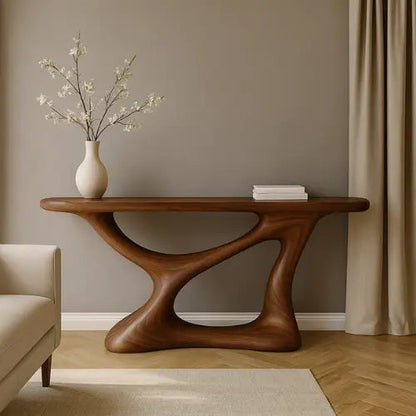 Handcrafted Solid Wood Essence Console Table – Modern Organic Sculpture Kitchnce