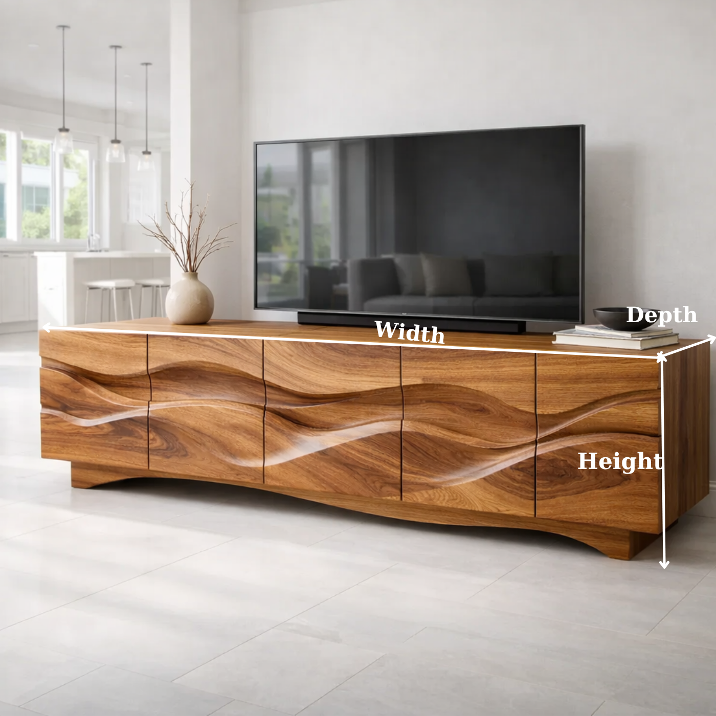 Luxury Walnut Wave TV Console – Sculpted Solid Wood Design